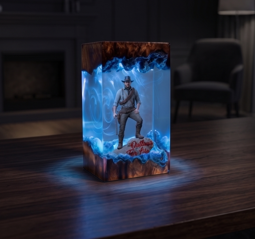 Red Dead Redemption Resin Lamp Arthur Morgan Silhouette Diorama | Night Light for Gamers