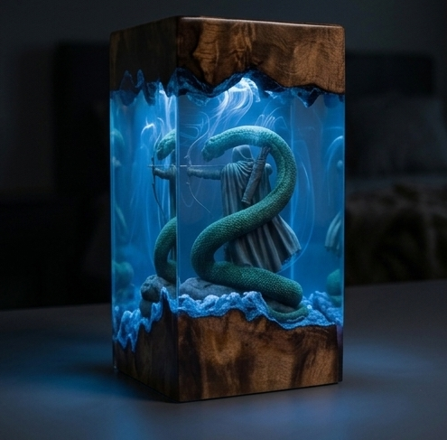 The Primal Hunter Resin Lamp Handmade The Primal Hunter Resin Lamp LitRPG Diorama Light for Gamers & Readers