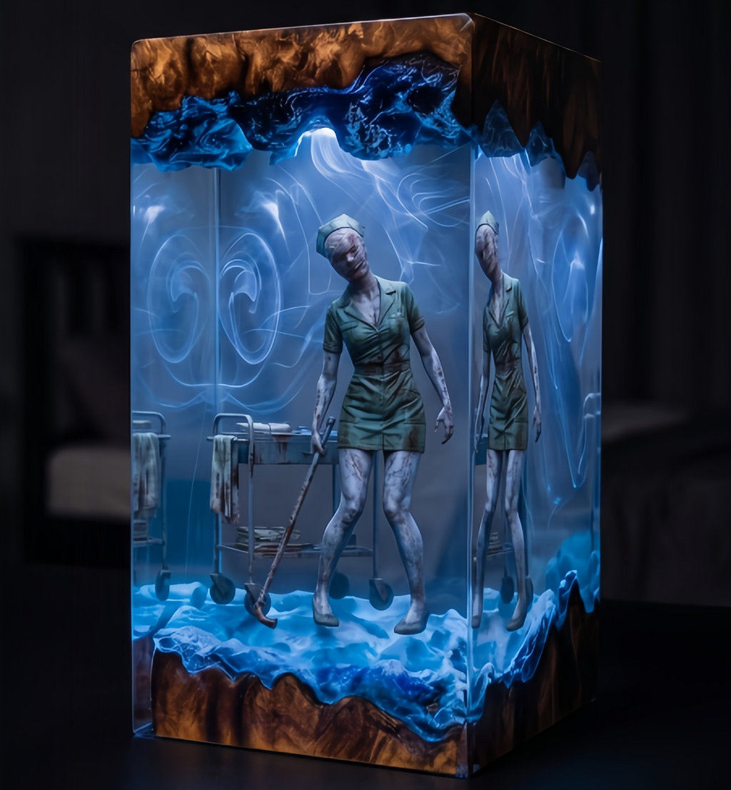 Silent Hill Pyramid Head Resin Lamp  Red Pyramid Thing & Bubble Head Nurse Night Light | Horror Diorama Desk Decor James Sunderland Fan Gift