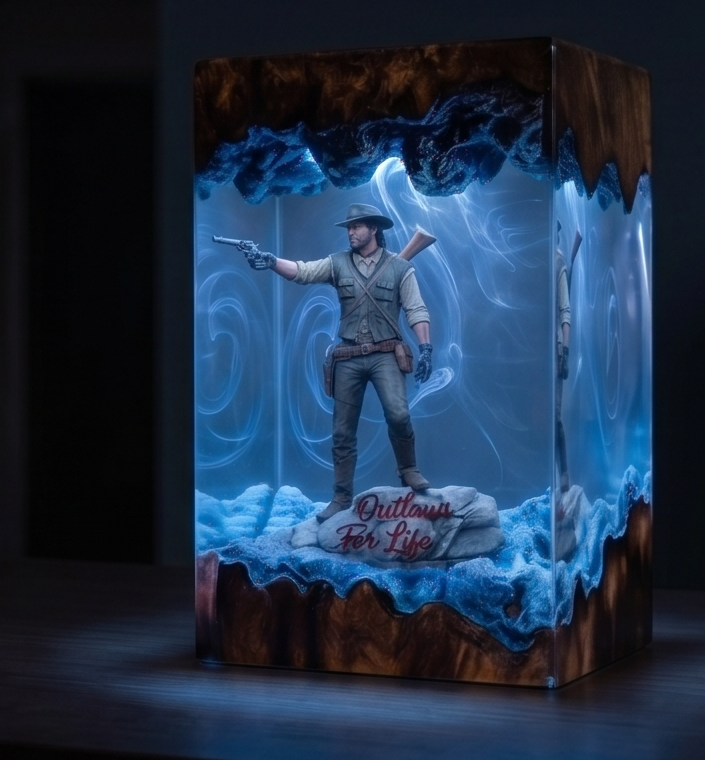 Red Dead Redemption Resin Lamp Arthur Morgan Silhouette Diorama Night Light for Gamers