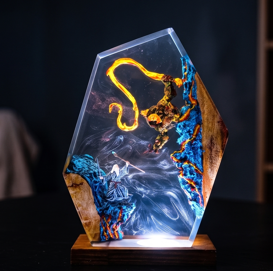 Dark Fantasy Resin Lamp, Handcrafted Fantasy Night Light with Epic Battle Scene