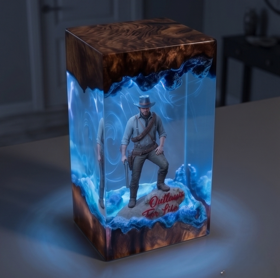 Red Dead Redemption Resin Lamp Arthur Morgan Silhouette Diorama | Night Light for Gamers
