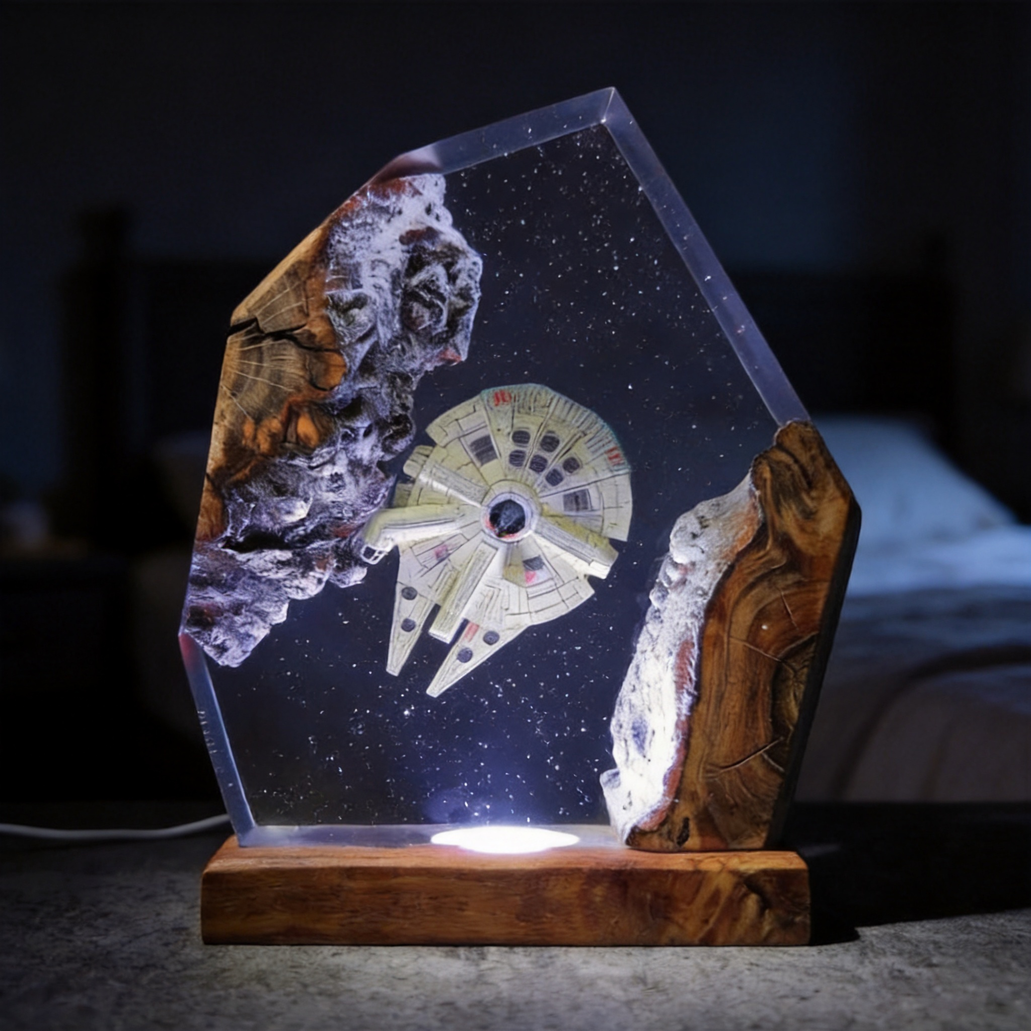 Star Wars Space Galaxy Lamp made of resin and wood, Space Night Lights, Epoxy Night Lamp for Spacecraft, Interstellar resin lamp, Christmas Gift, lamp