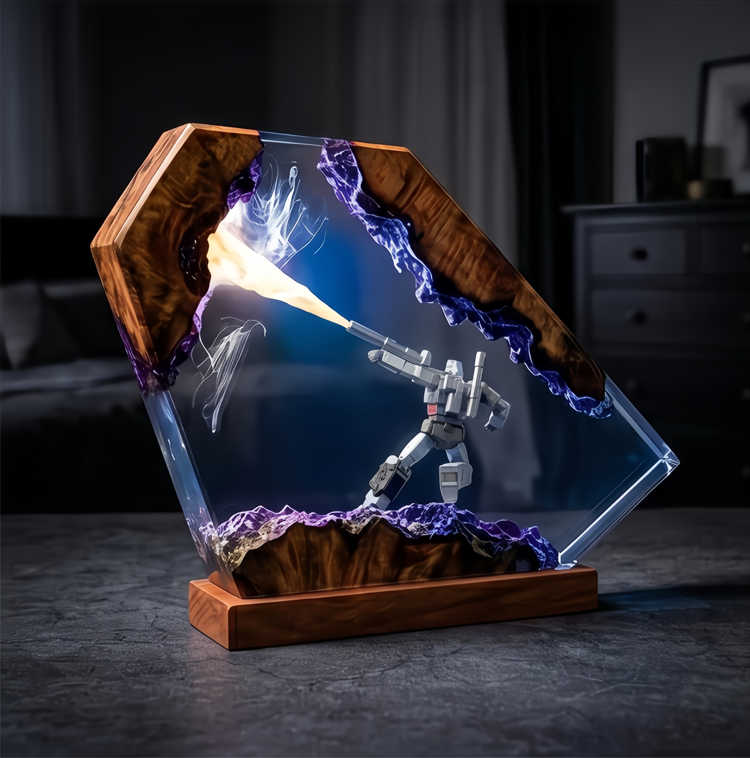 Transformers Megatron LED Resin Wood Lamp Custom Robot Diorama Night Light
