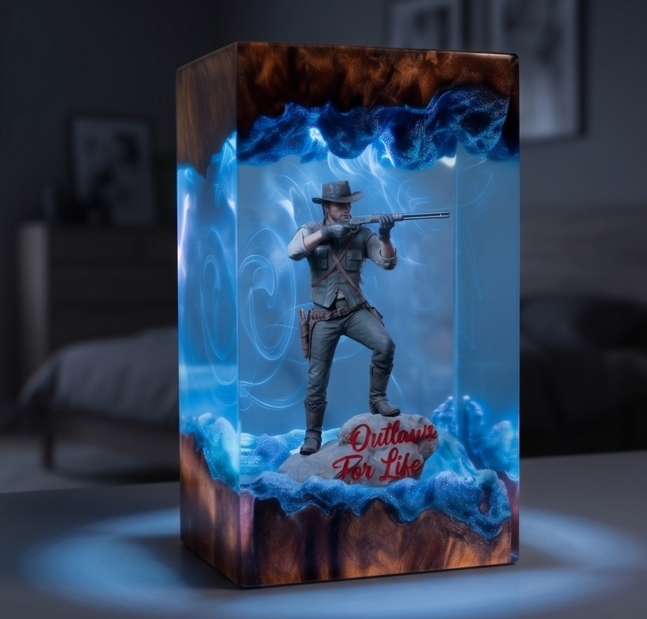 Red Dead Redemption Resin Lamp Arthur Morgan Silhouette Diorama Night Light for Gamers