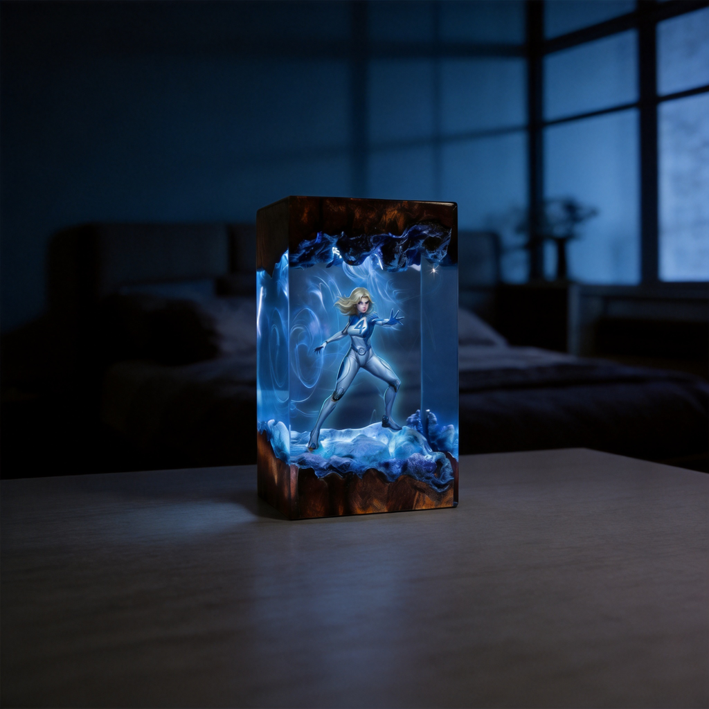 Handcrafted Invisible Woman Resin Lamp - Marvel Rivals Fan Gift -  Night Light - Unique Superhero Decor - Saros Art