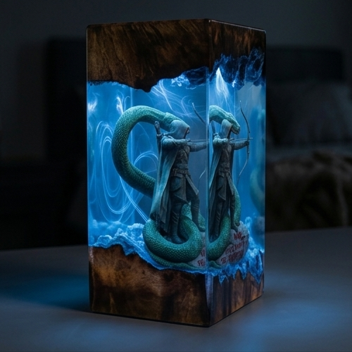 The Primal Hunter Resin Lamp Handmade The Primal Hunter Resin Lamp LitRPG Diorama Light for Gamers & Readers