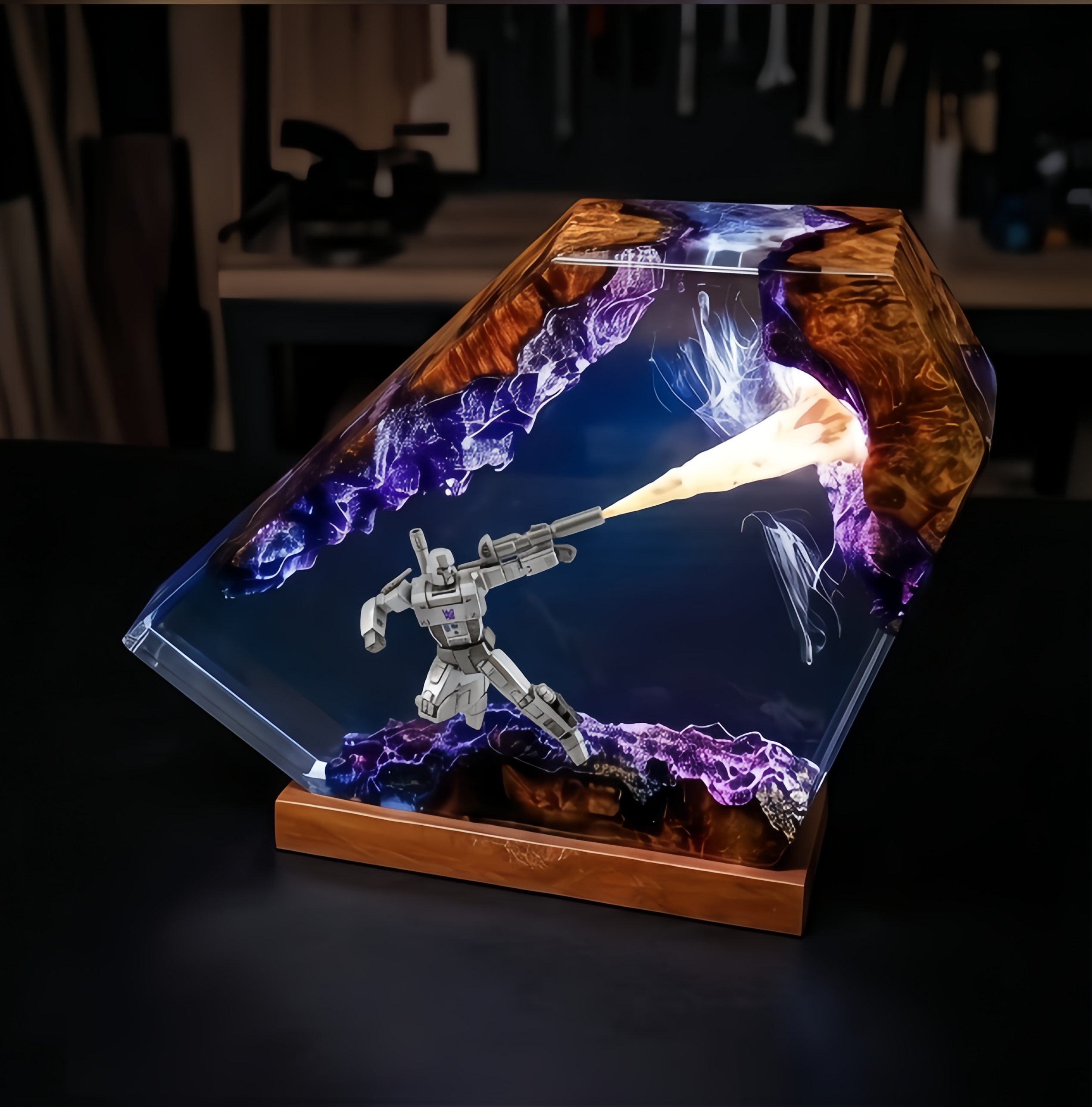 Transformers Megatron LED Resin Wood Lamp Custom Robot Diorama Night Light