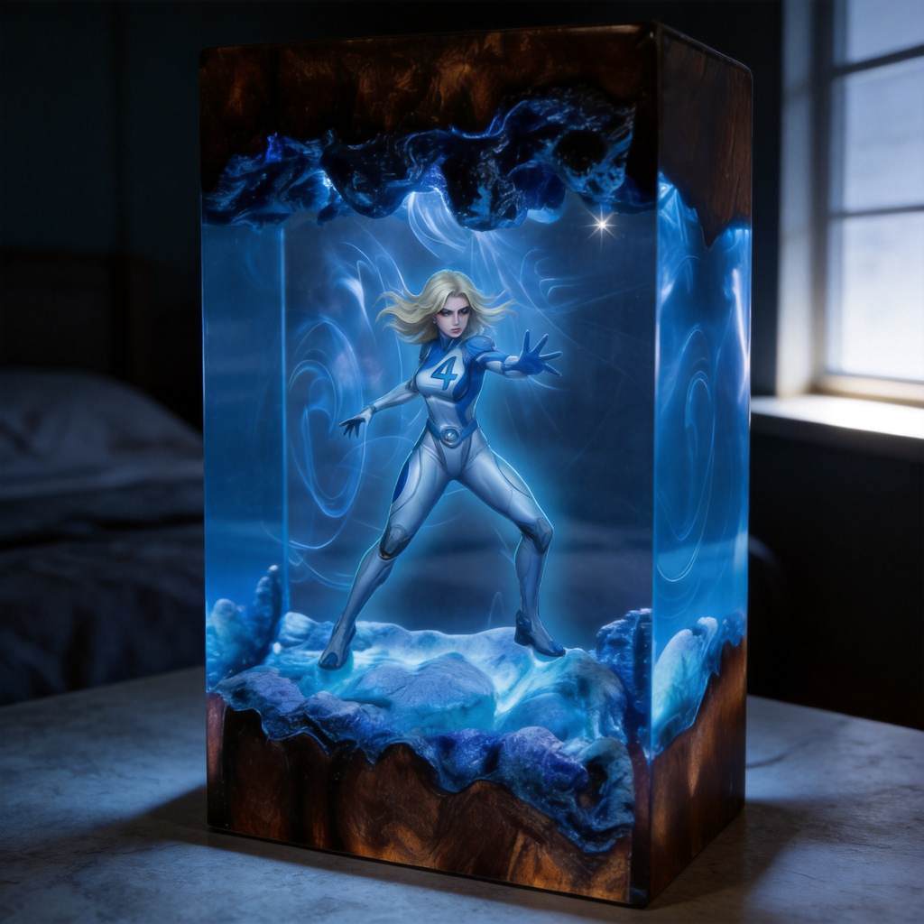Handcrafted Invisible Woman Resin Lamp - Marvel Rivals Fan Gift -  Night Light - Unique Superhero Decor - Saros Art