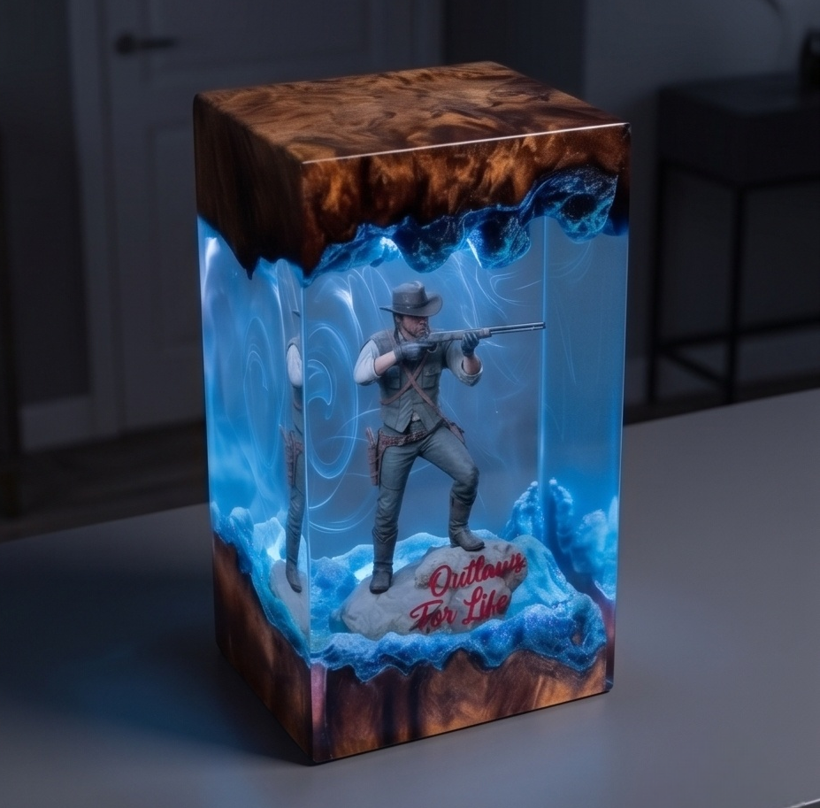 Red Dead Redemption Resin Lamp Arthur Morgan Silhouette Diorama Night Light for Gamers