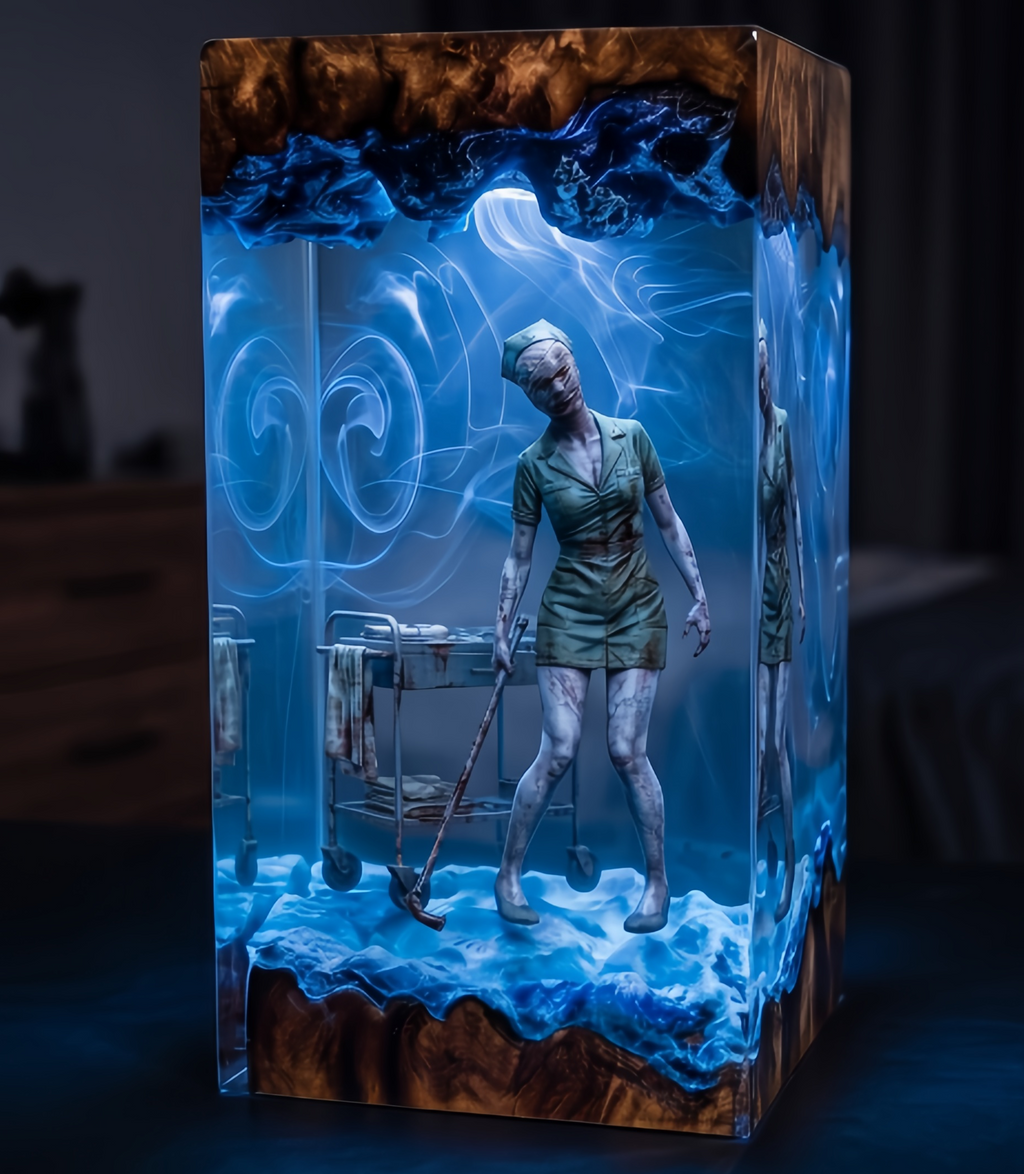 Silent Hill Pyramid Head Resin Lamp  Red Pyramid Thing & Bubble Head Nurse Night Light | Horror Diorama Desk Decor James Sunderland Fan Gift