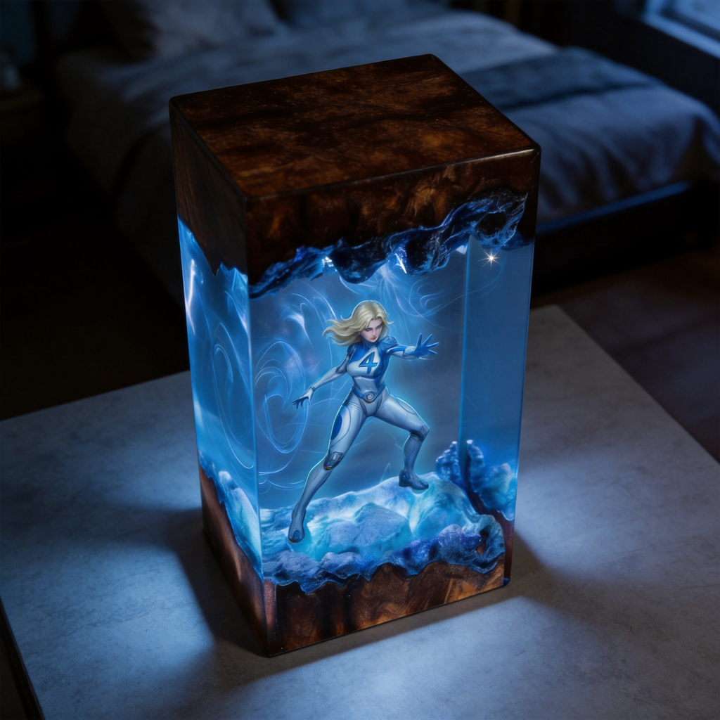 Handcrafted Invisible Woman Resin Lamp - Marvel Rivals Fan Gift -  Night Light - Unique Superhero Decor - Saros Art