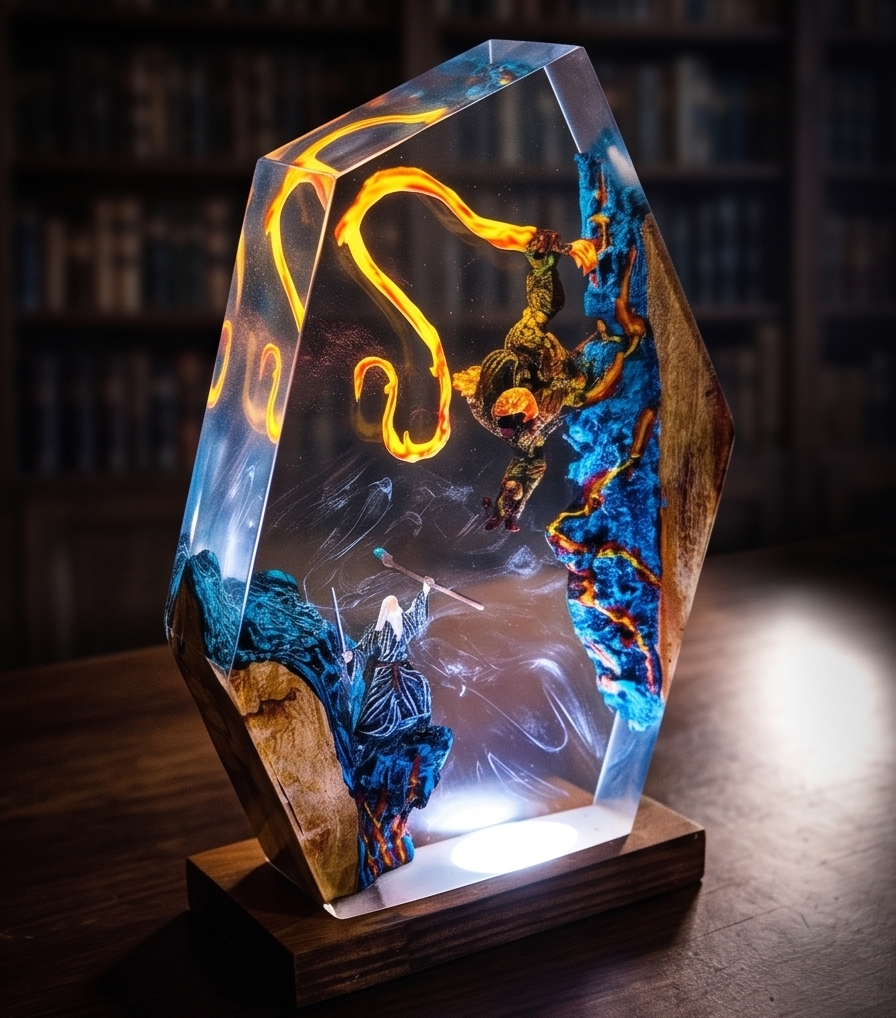 Dark Fantasy Resin Lamp, Handcrafted Fantasy Night Light with Epic Battle Scene