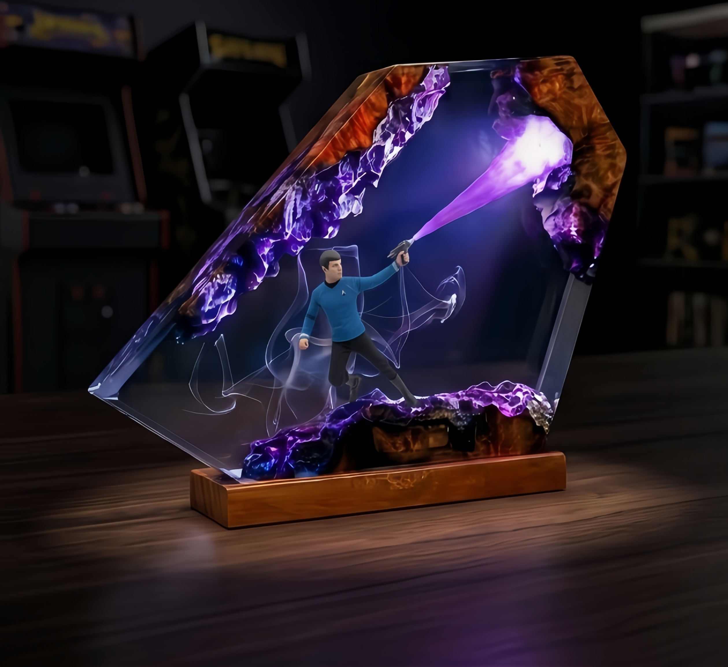 Star Trek Spock Resin Night Light - Custom Sci-Fi Desk Decor - Vulcan Salute Lamp,Trekkie Gift