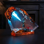 Firefighter Resin Lamp, Diorama Night Light, Natural Wood Base, LED Illumination, Fantasy Art Decor