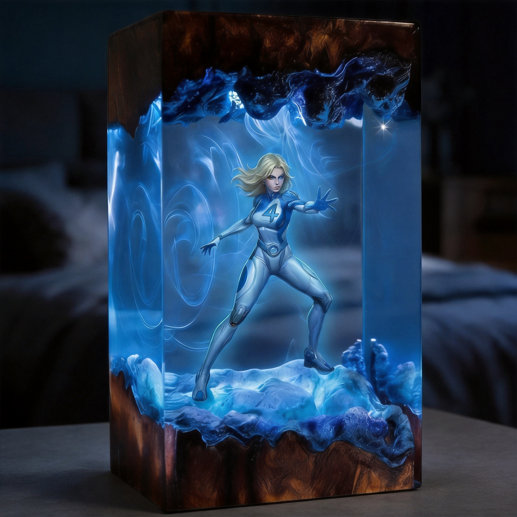 Handcrafted Invisible Woman Resin Lamp - Marvel Rivals Fan Gift -  Night Light - Unique Superhero Decor - Saros Art