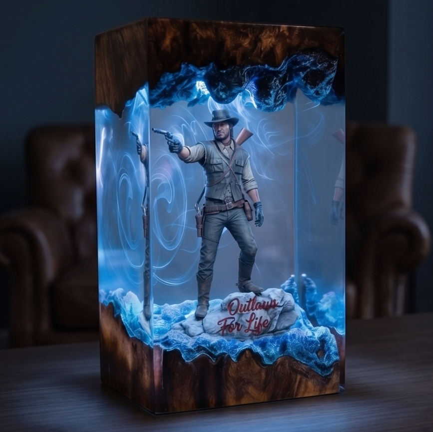 Red Dead Redemption Resin Lamp Arthur Morgan Silhouette Diorama Night Light for Gamers