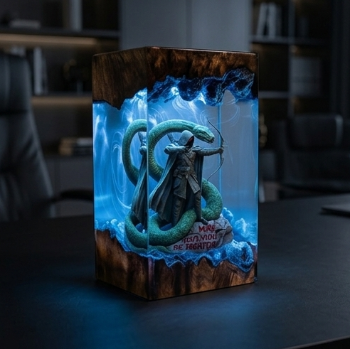The Primal Hunter Resin Lamp Handmade The Primal Hunter Resin Lamp LitRPG Diorama Light for Gamers & Readers