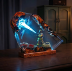 Firefighter Resin Lamp, Diorama Night Light, Natural Wood Base, LED Illumination, Fantasy Art Decor