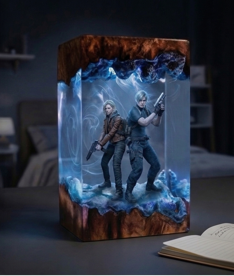Resident Evil 9 Requiem Resin Lamp, Older Leon S. Kennedy Diorama Light, Wrenwood Hotel Horror Night Light, Custom Biohazard Handmade Game Decor, Gamer Boyfriend Gift