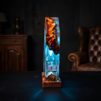 Firefighter Resin Lamp, Diorama Night Light, Natural Wood Base, LED Illumination, Fantasy Art Decor