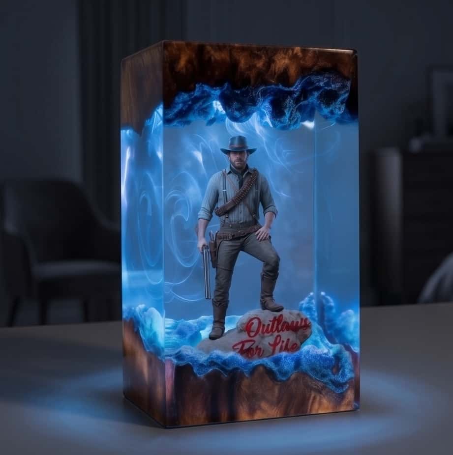 Red Dead Redemption Resin Lamp Arthur Morgan Silhouette Diorama | Night Light for Gamers
