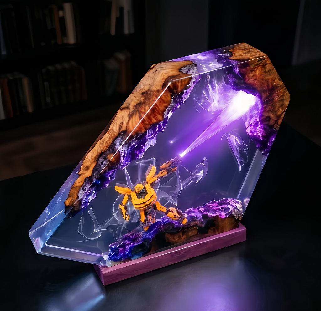 Transformers Bumblebee  LED Resin Wood Lamp Custom Robot Diorama Night Light