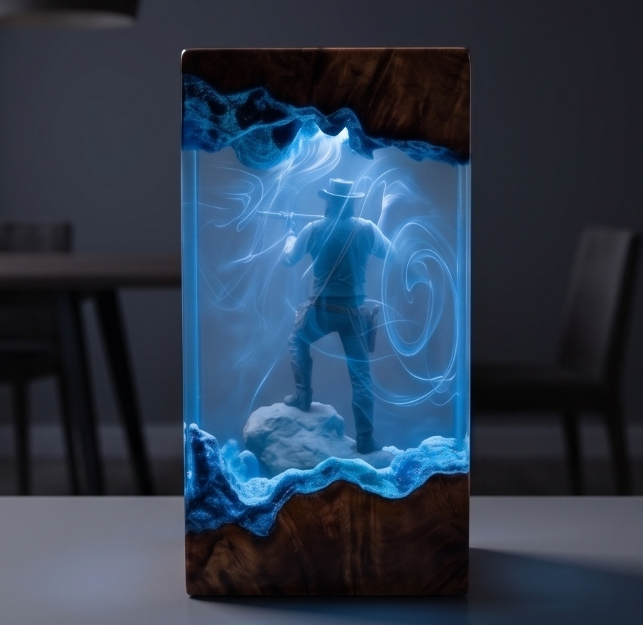 Red Dead Redemption Resin Lamp Arthur Morgan Silhouette Diorama Night Light for Gamers