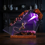 Firefighter Resin Lamp, Diorama Night Light, Natural Wood Base, LED Illumination, Fantasy Art Decor