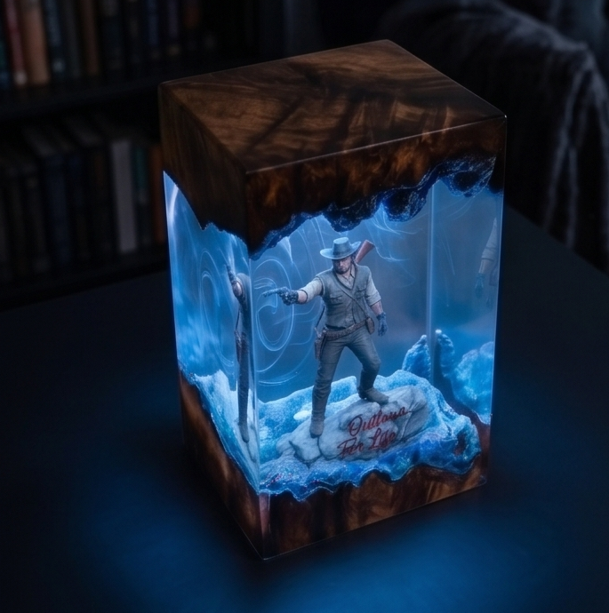 Red Dead Redemption Resin Lamp Arthur Morgan Silhouette Diorama Night Light for Gamers