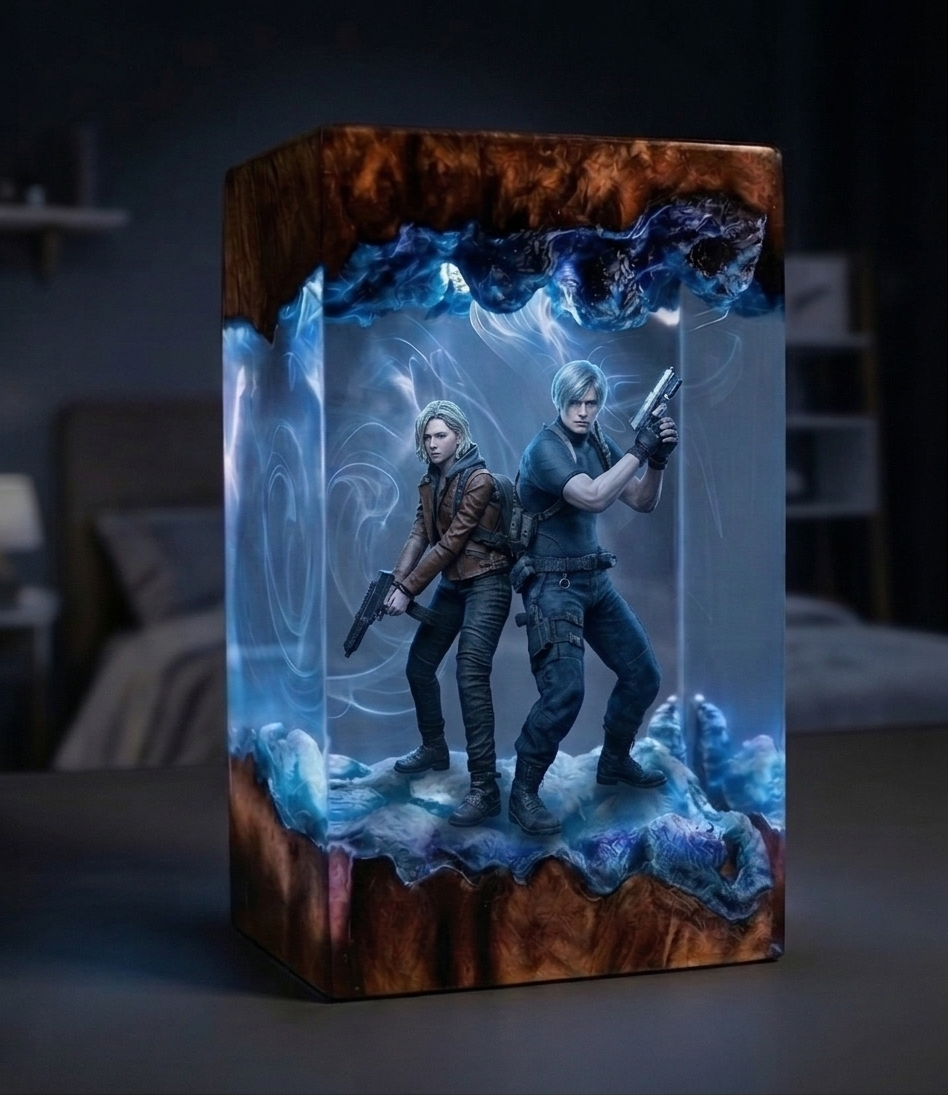 Resident Evil 9 Requiem Resin Lamp, Older Leon S. Kennedy Diorama Light, Wrenwood Hotel Horror Night Light, Custom Biohazard Handmade Game Decor, Gamer Boyfriend Gift