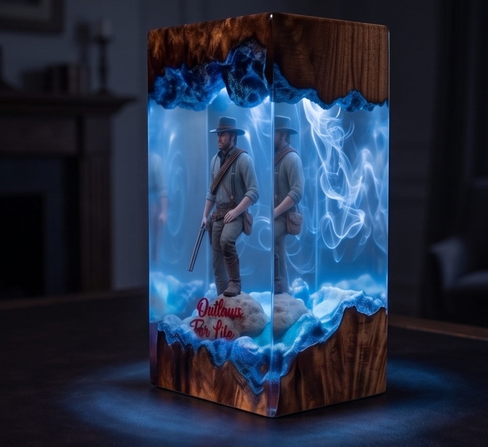 Red Dead Redemption Resin Lamp Arthur Morgan Silhouette Diorama | Night Light for Gamers