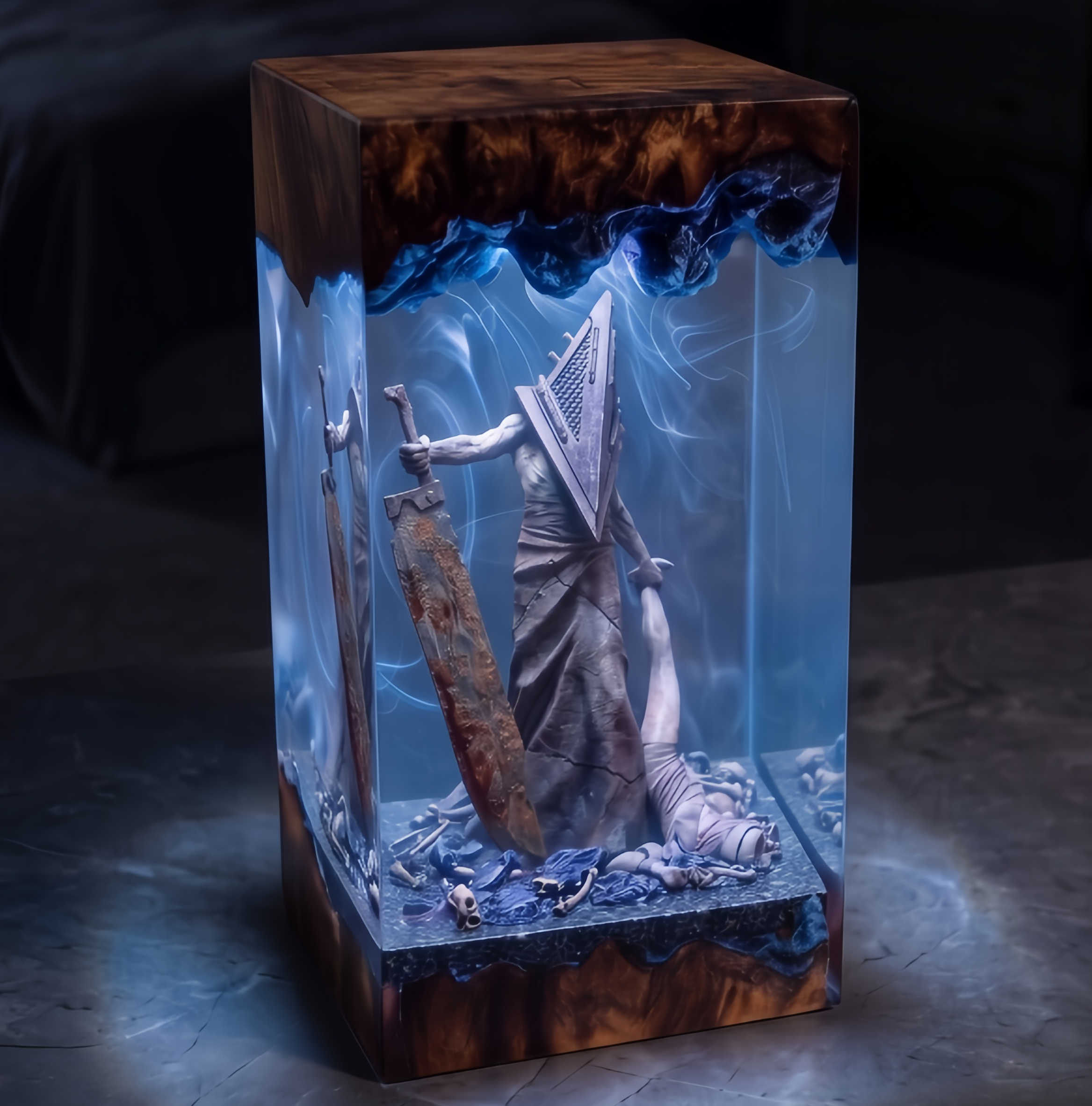 Silent Hill Pyramid Head Resin Lamp  Red Pyramid Thing & Bubble Head Nurse Night Light | Horror Diorama Desk Decor James Sunderland Fan Gift