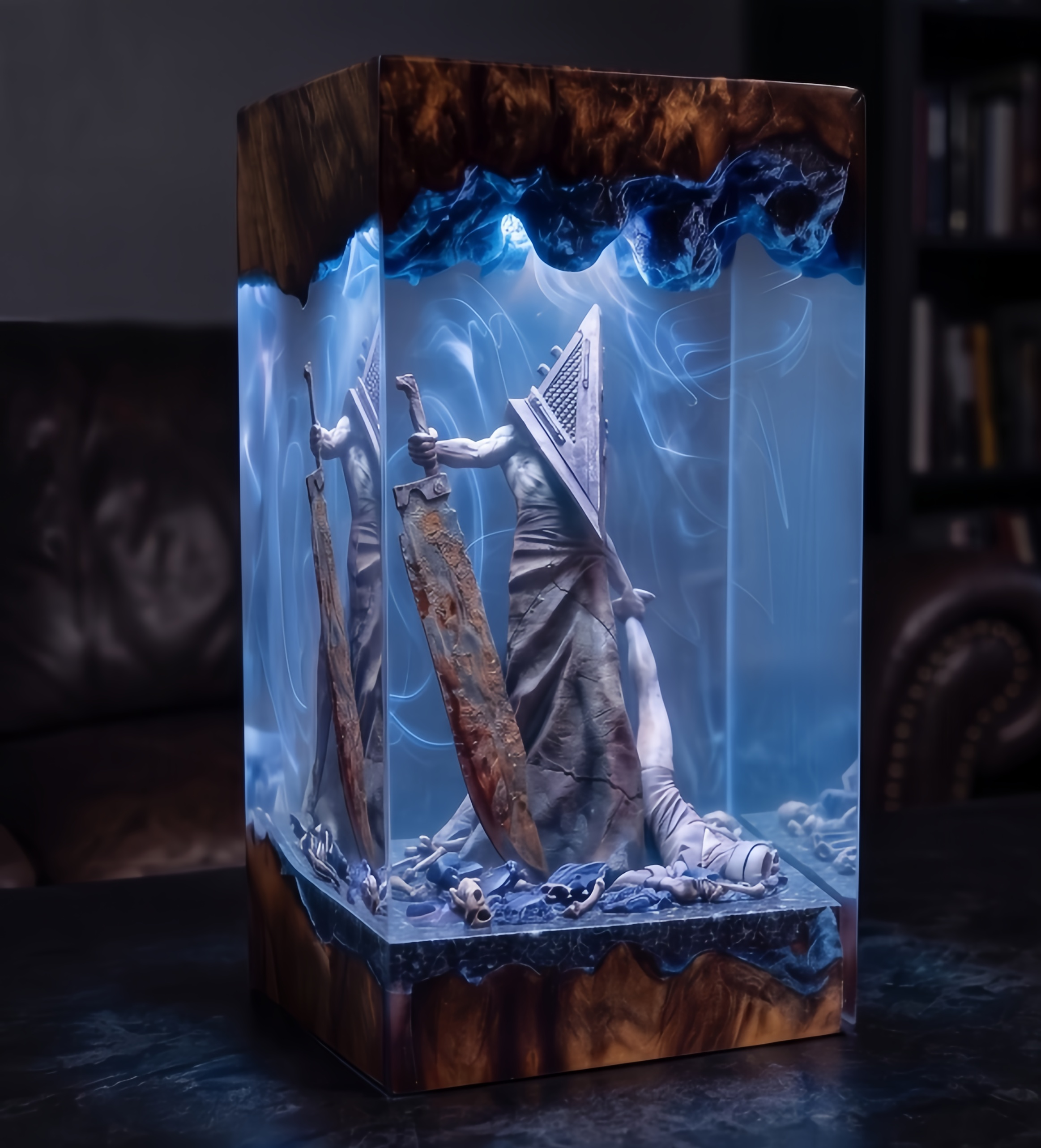 Silent Hill Pyramid Head Resin Lamp  Red Pyramid Thing & Bubble Head Nurse Night Light | Horror Diorama Desk Decor James Sunderland Fan Gift