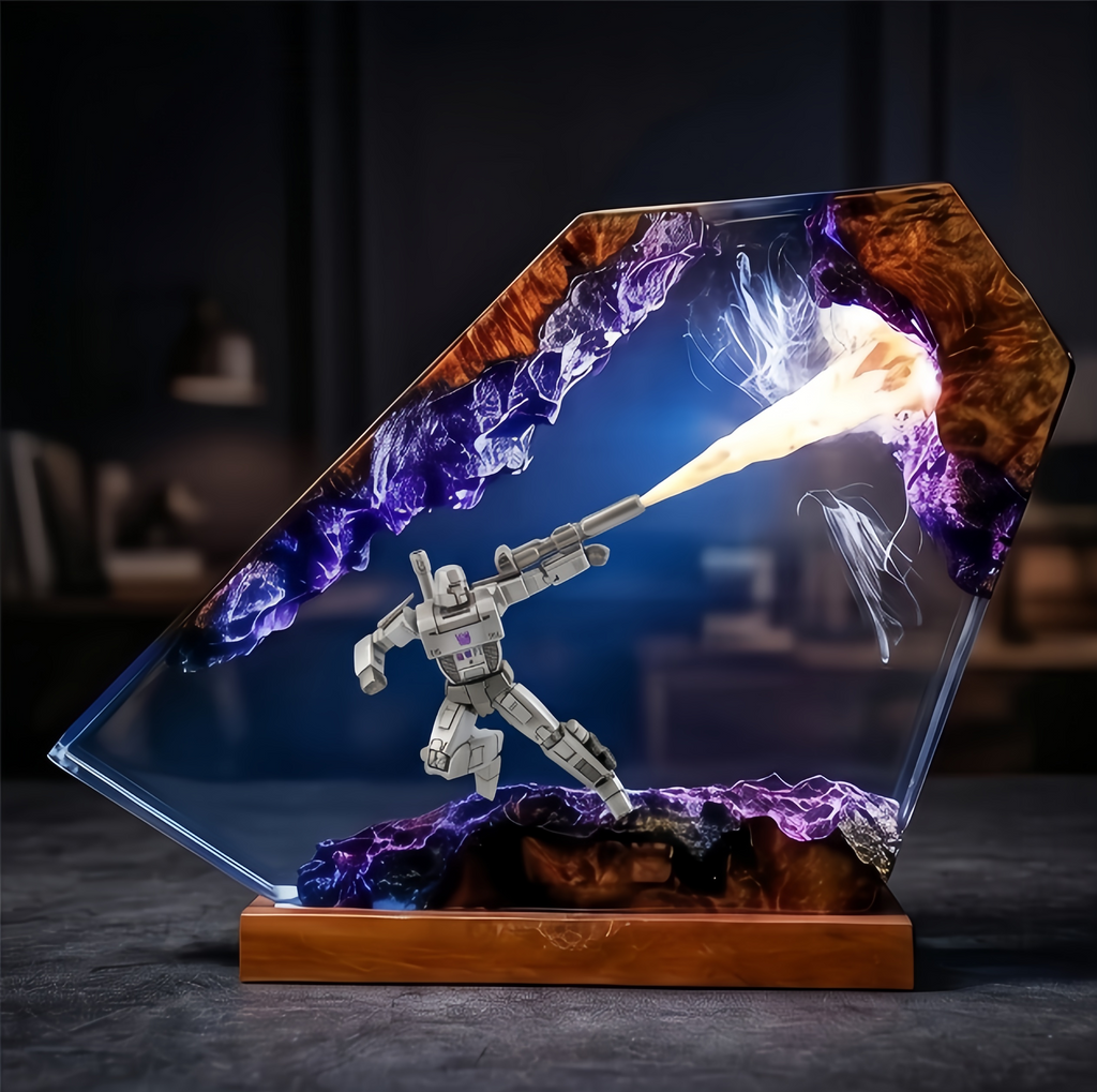 Transformers Megatron LED Resin Wood Lamp Custom Robot Diorama Night Light