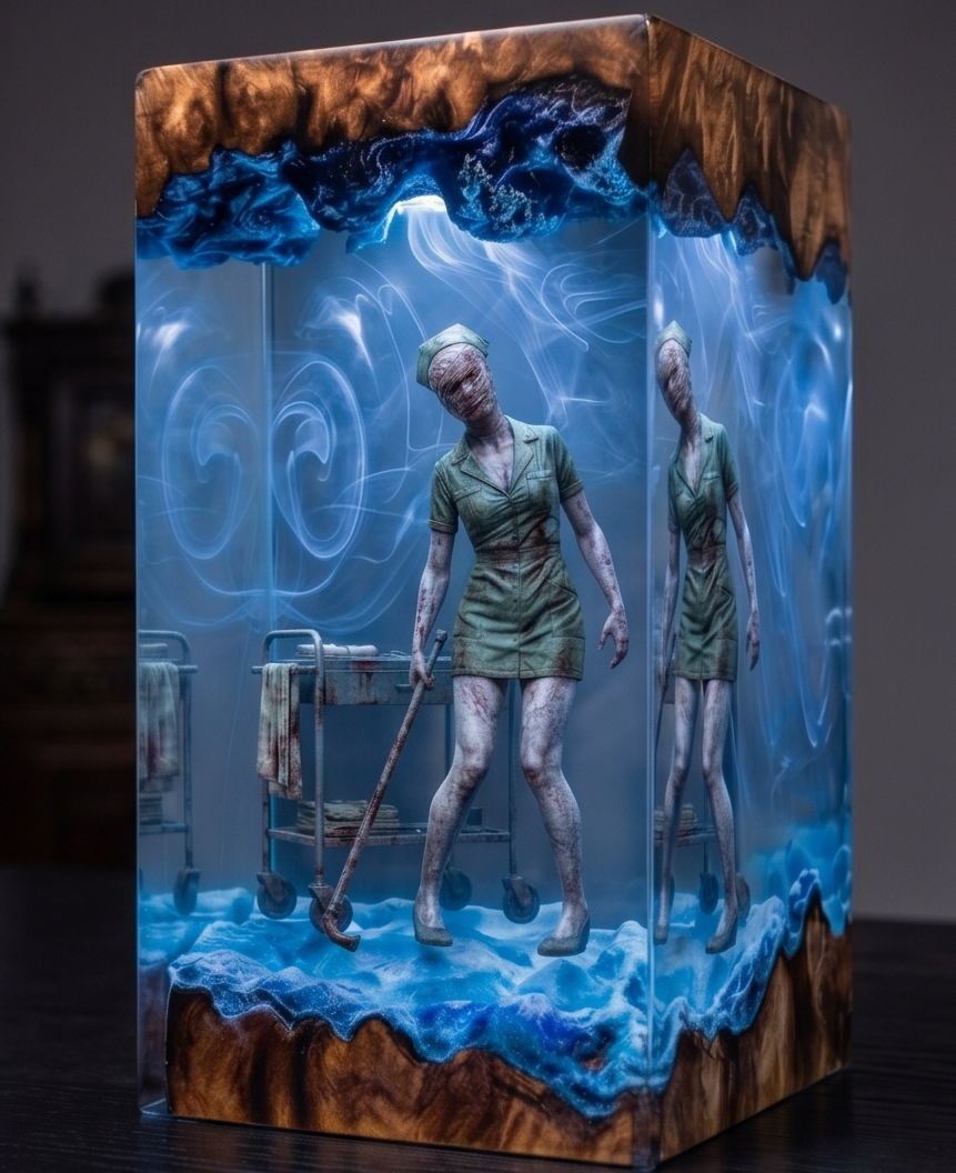 Silent Hill Pyramid Head Resin Lamp  Red Pyramid Thing & Bubble Head Nurse Night Light | Horror Diorama Desk Decor James Sunderland Fan Gift