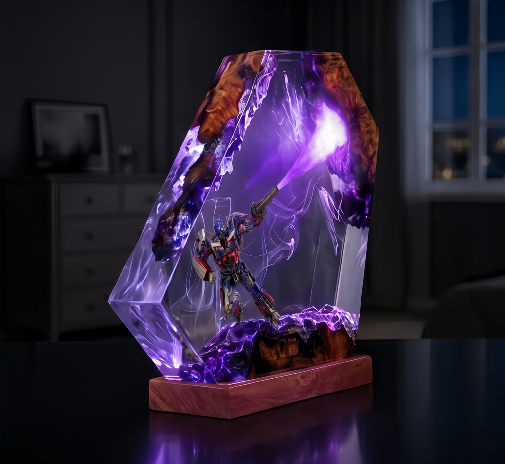 Transformers Optimus Prime LED Resin Wood Lamp Custom Robot Diorama Night Light