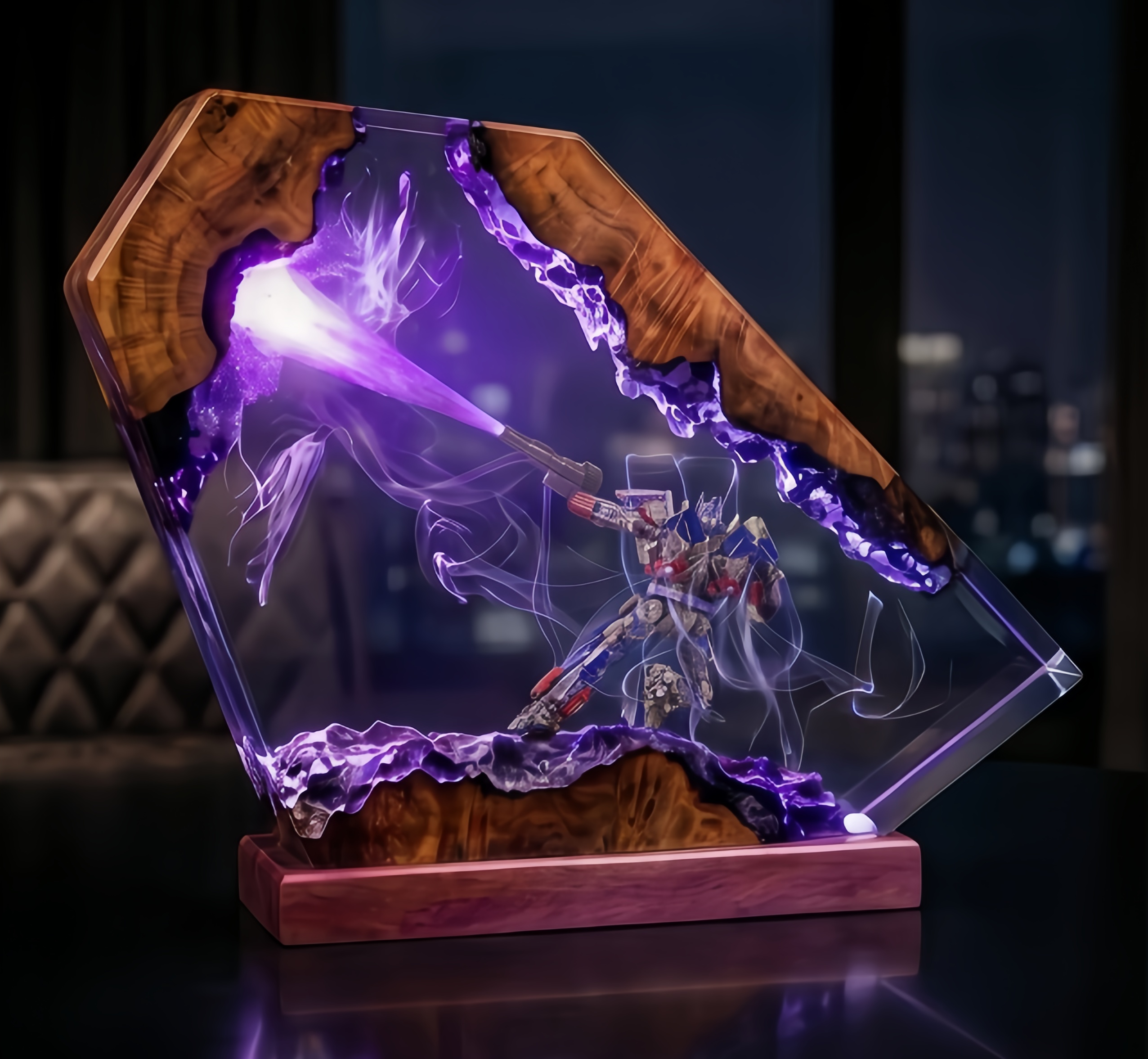 Transformers Optimus Prime LED Resin Wood Lamp Custom Robot Diorama Night Light