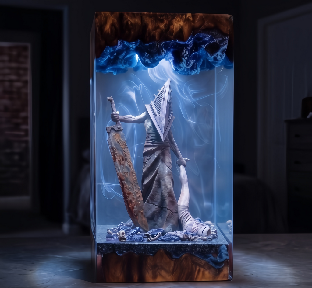 Silent Hill Pyramid Head Resin Lamp  Red Pyramid Thing & Bubble Head Nurse Night Light | Horror Diorama Desk Decor James Sunderland Fan Gift