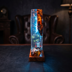 Firefighter Resin Lamp, Diorama Night Light, Natural Wood Base, LED Illumination, Fantasy Art Decor