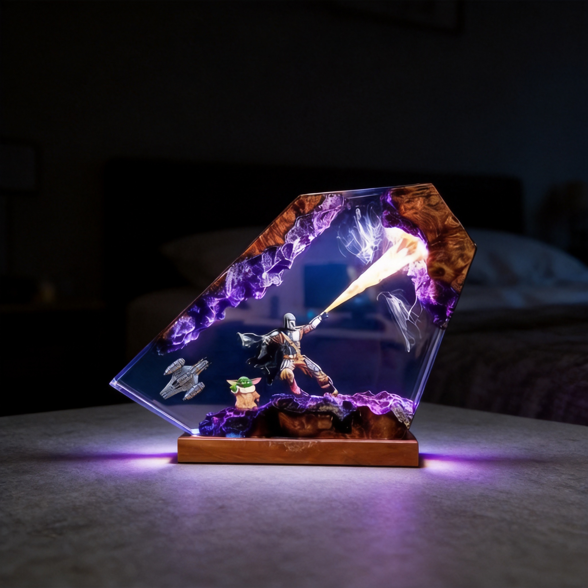 The Mandalorian Diorama,Din Djarin, Grogu,Resin Lamp,Star Wars Darth Lord Vader Night Light Desk Decor | Handmade Custom Gift
