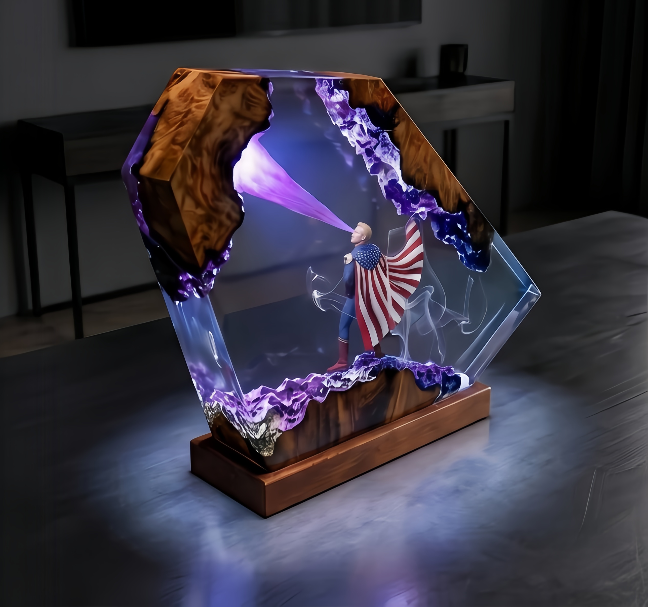 The Boys,Homelander resin lamp,Handmade Wood Epoxy Night Light,Gaming Room Decor