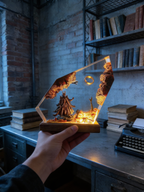 Dark Fantasy Resin Lamp, Handcrafted Fantasy Night Light with Epic Battle Scene