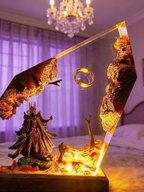 Dark Fantasy Resin Lamp, Handcrafted Fantasy Night Light with Epic Battle Scene