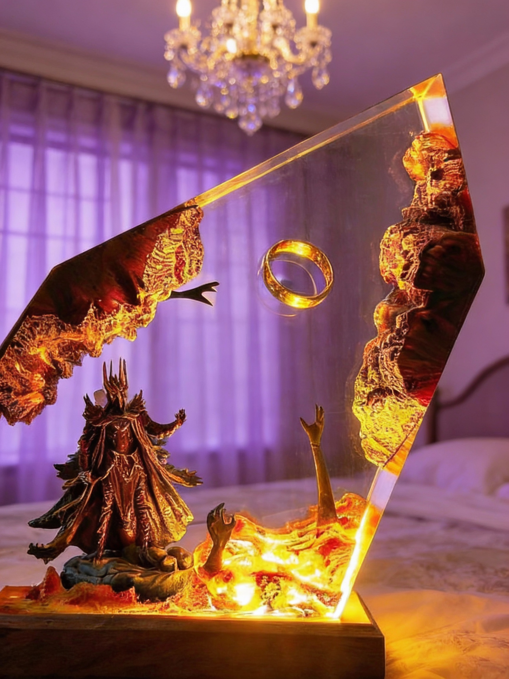 Dark Fantasy Resin Lamp, Handcrafted Fantasy Night Light with Epic Battle Scene