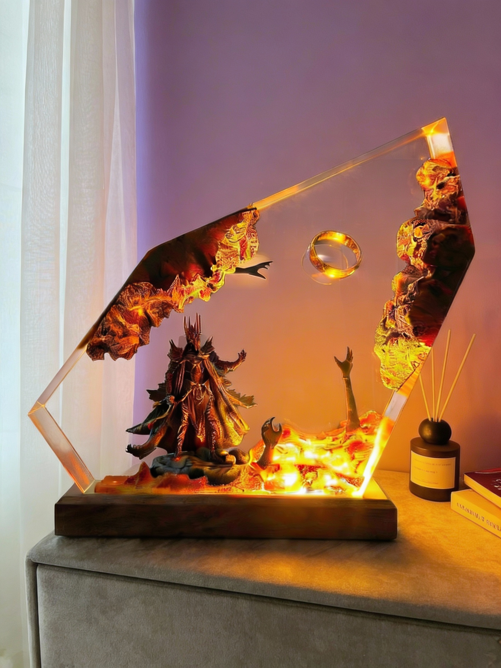 Dark Fantasy Resin Lamp, Handcrafted Fantasy Night Light with Epic Battle Scene