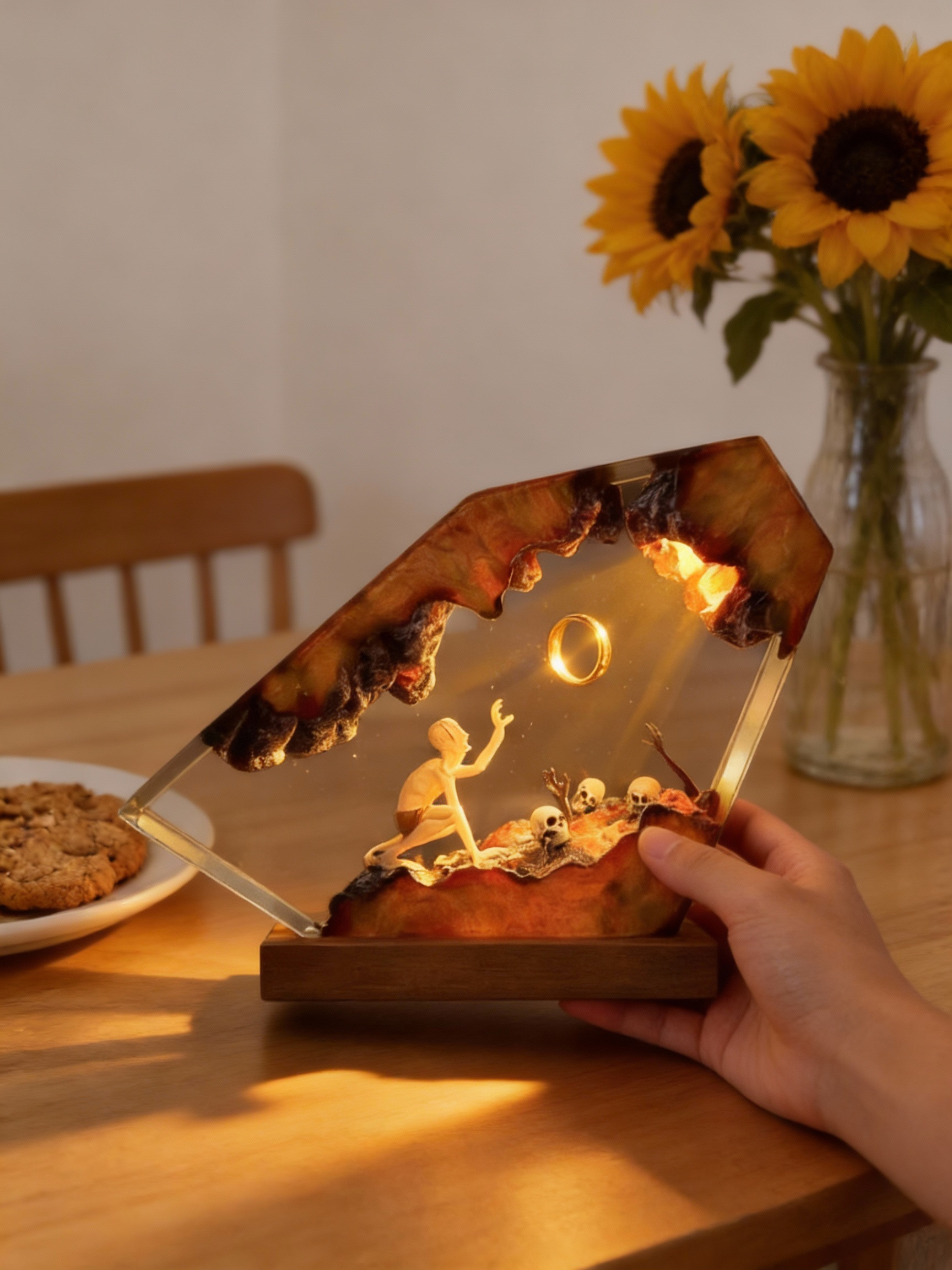 Dark Fantasy Resin Lamp, Handcrafted Fantasy Night Light with Epic Battle Scene
