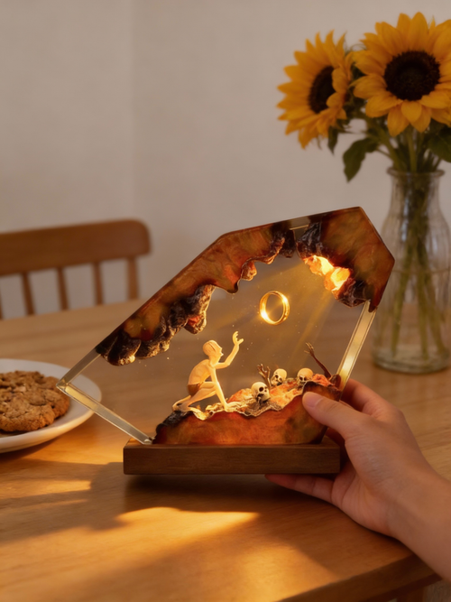 Dark Fantasy Resin Lamp, Handcrafted Fantasy Night Light with Epic Battle Scene