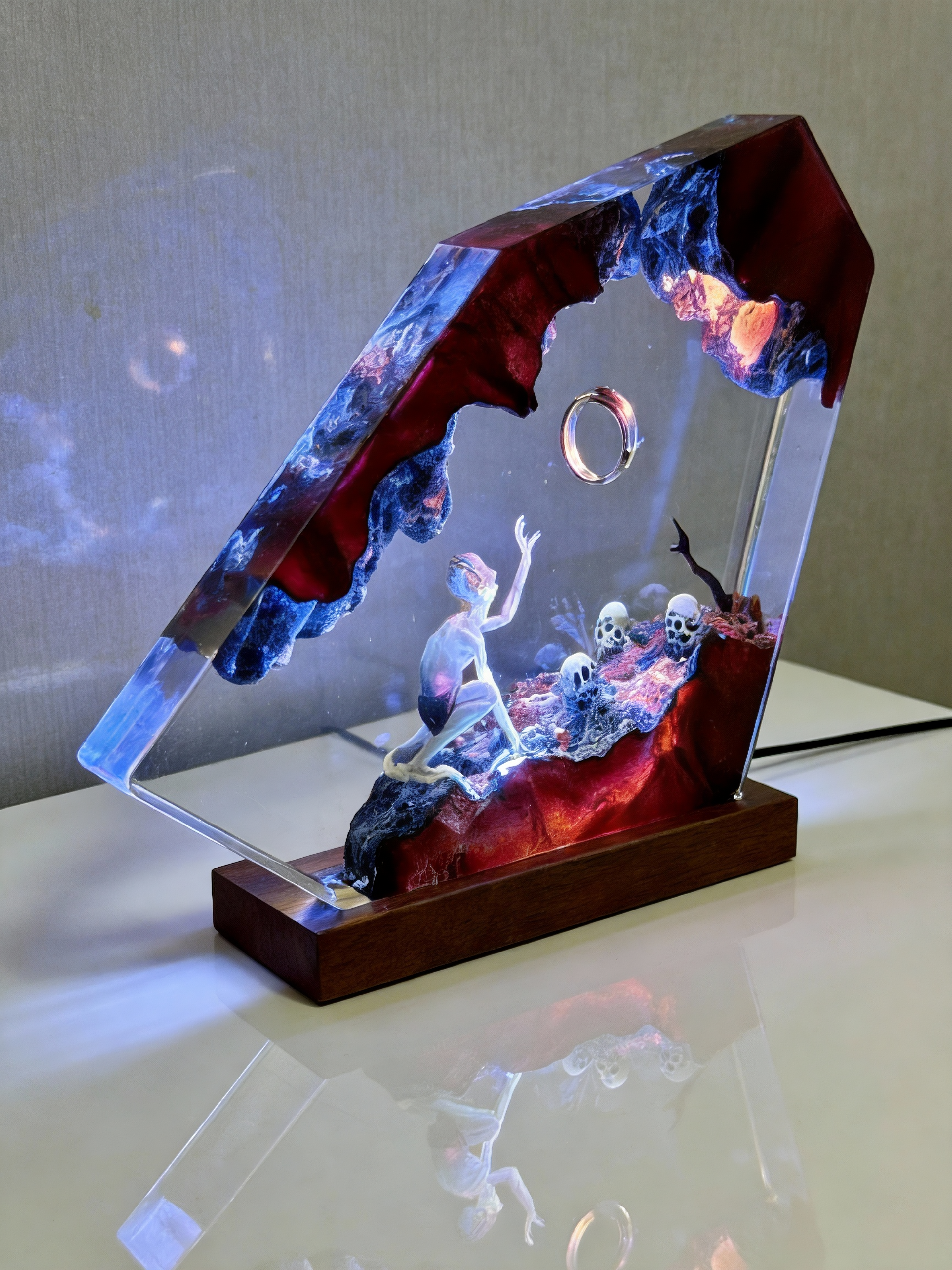 Dark Fantasy Resin Lamp, Handcrafted Fantasy Night Light with Epic Battle Scene