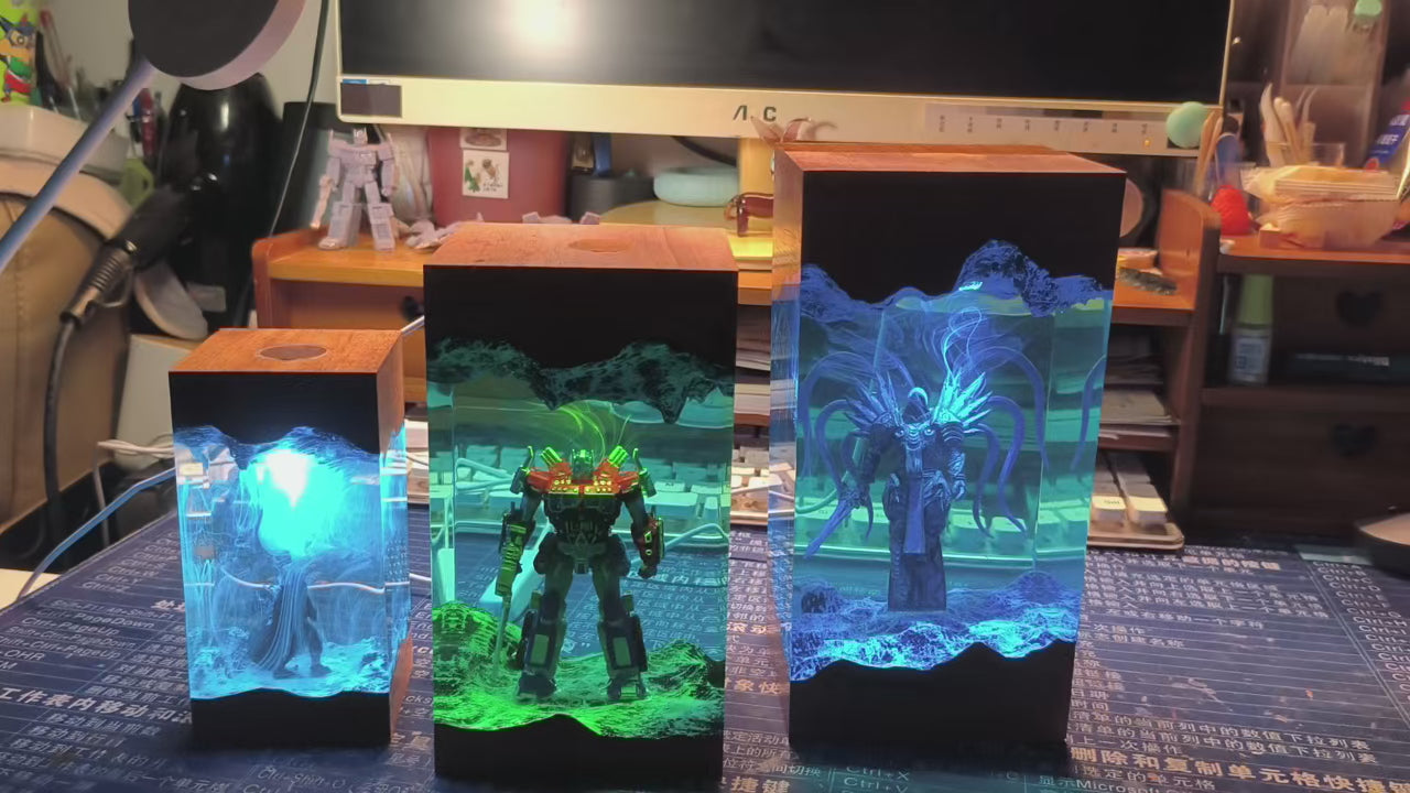 Transformers Optimus Prime LED Resin Wood Lamp - Custom Robot Diorama Night Light